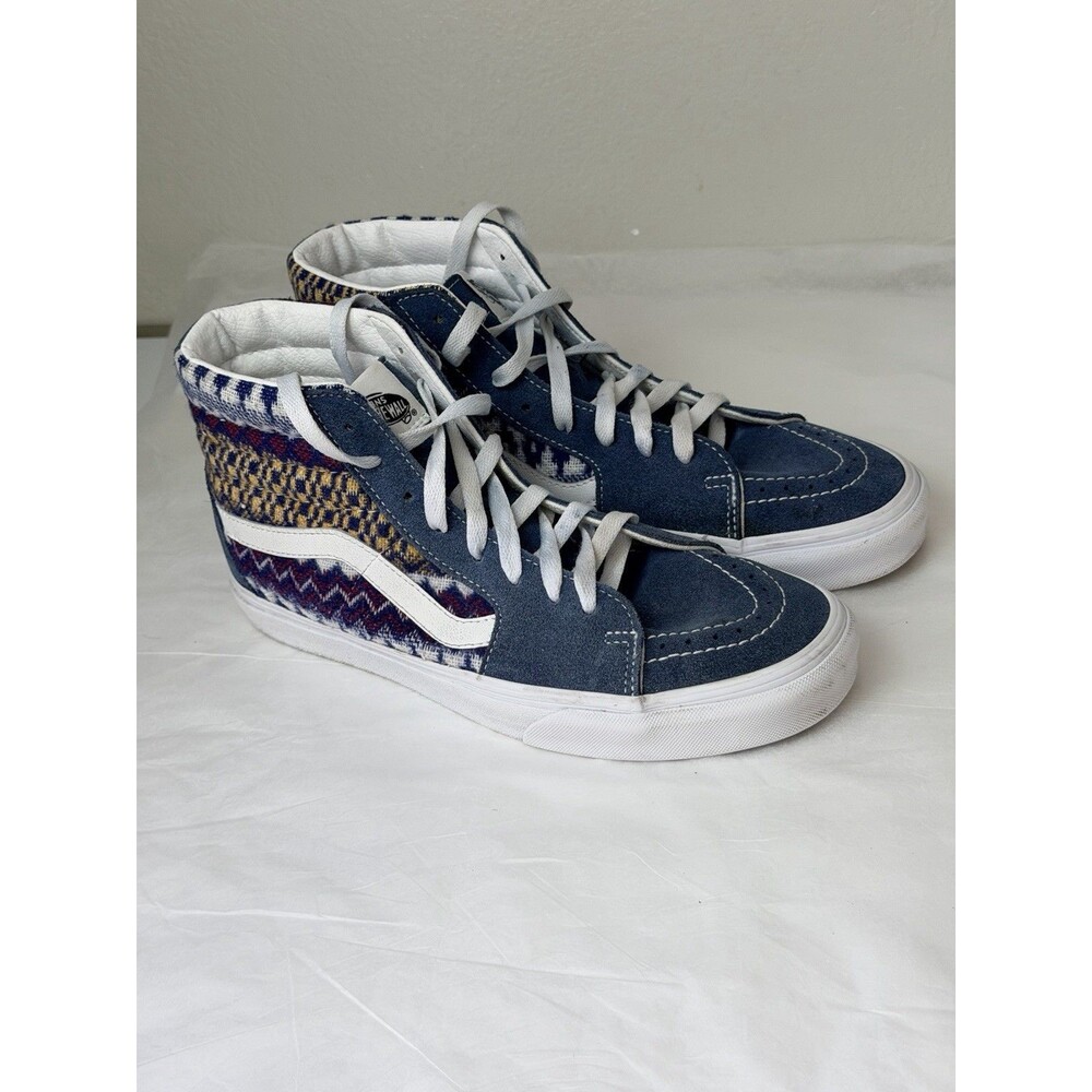 Vans Sk8-Hi Fair Isle Blue Suede Canvas High Tops Men Sz 9 Women Sz 10.5